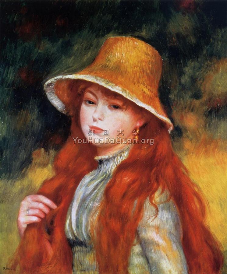 Young Girl in a Straw Hat - 皮埃尔·奥古斯特·雷诺阿
